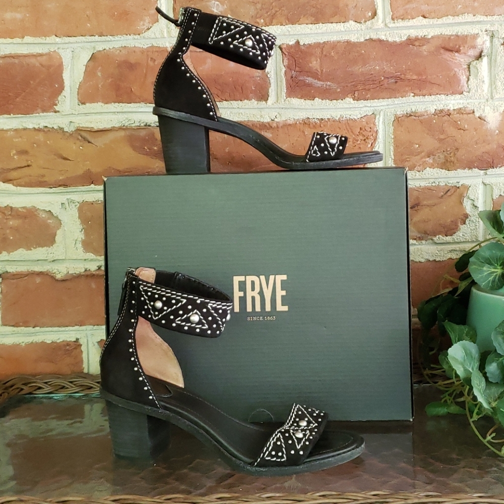 Frye Brielle Deco Studded Back Zip Suede Sandals